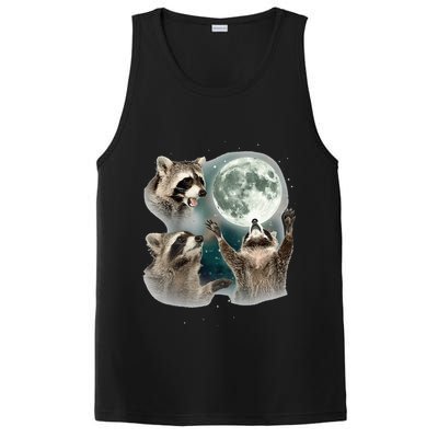 Raccoon 3 Racoons Howling At Moon Funny Weird Cursed PosiCharge Competitor Tank
