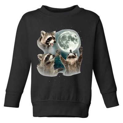 Raccoon 3 Racoons Howling At Moon Funny Weird Cursed Toddler Sweatshirt