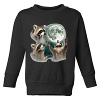 Raccoon 3 Racoons Howling At Moon Funny Weird Cursed Toddler Sweatshirt