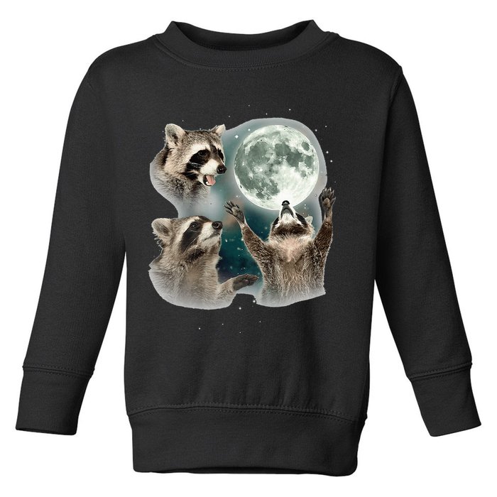 Raccoon 3 Racoons Howling At Moon Funny Weird Cursed Toddler Sweatshirt