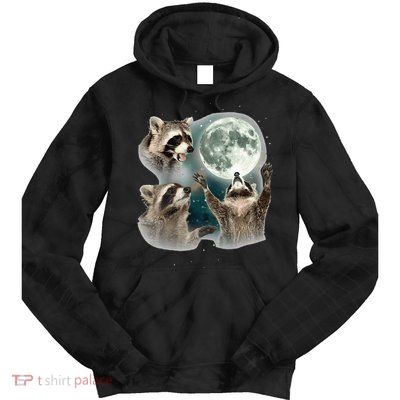 Raccoon 3 Racoons Howling At Moon Funny Weird Cursed Tie Dye Hoodie