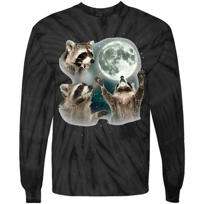 Raccoon 3 Racoons Howling At Moon Funny Weird Cursed Tie-Dye Long Sleeve Shirt