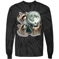 Raccoon 3 Racoons Howling At Moon Funny Weird Cursed Tie-Dye Long Sleeve Shirt