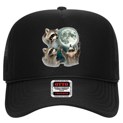 Raccoon 3 Racoons Howling At Moon Funny Weird Cursed Trucker Hat