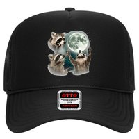 Raccoon 3 Racoons Howling At Moon Funny Weird Cursed Hat