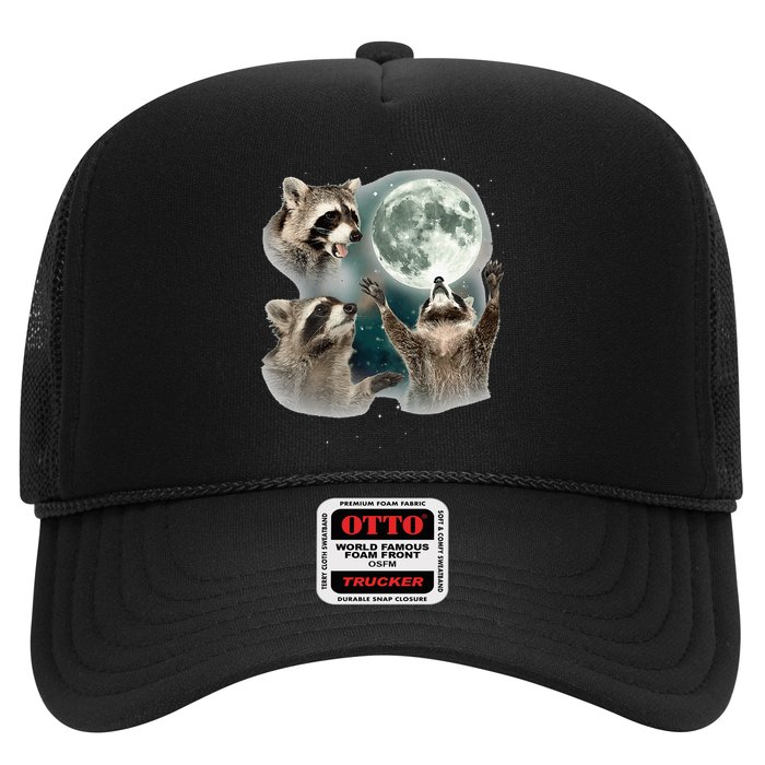 Raccoon 3 Racoons Howling At Moon Funny Weird Cursed Hat