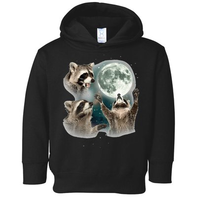 Raccoon 3 Racoons Howling At Moon Funny Weird Cursed Toddler Hoodie