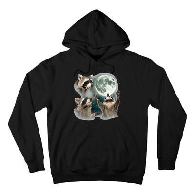 Raccoon 3 Racoons Howling At Moon Funny Weird Cursed Tall Hoodie