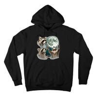 Raccoon 3 Racoons Howling At Moon Funny Weird Cursed Tall Hoodie