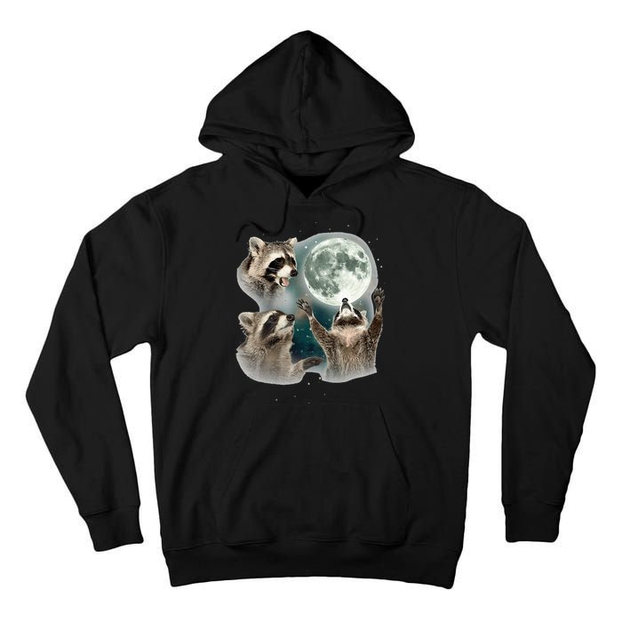 Raccoon 3 Racoons Howling At Moon Funny Weird Cursed Tall Hoodie
