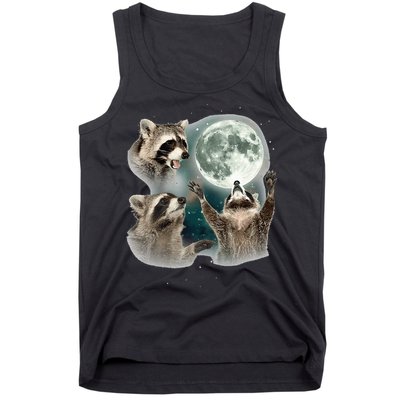 Raccoon 3 Racoons Howling At Moon Funny Weird Cursed Tank Top