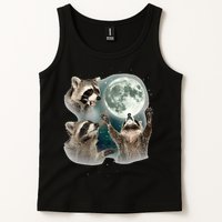 Raccoon 3 Racoons Howling At Moon Funny Weird Cursed Tank Top