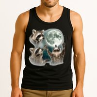 Raccoon 3 Racoons Howling At Moon Funny Weird Cursed Tank Top