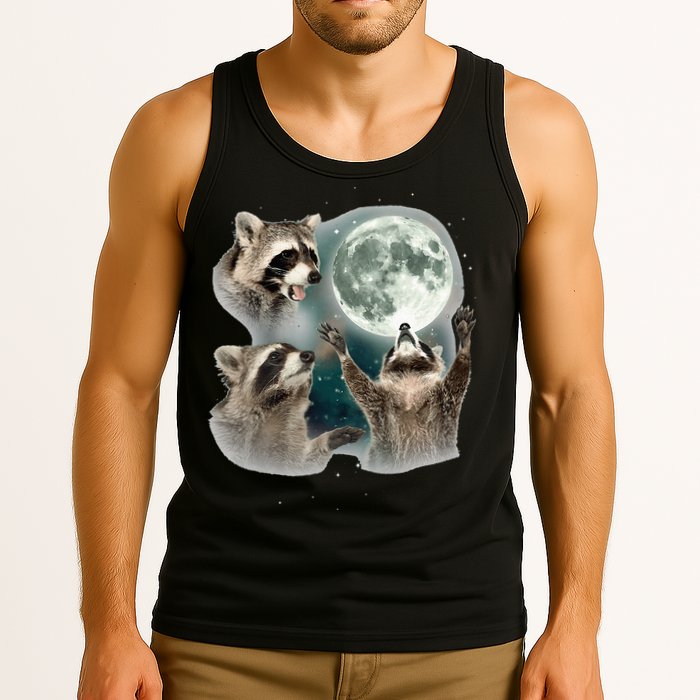 Raccoon 3 Racoons Howling At Moon Funny Weird Cursed Tank Top