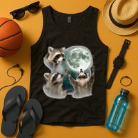Raccoon 3 Racoons Howling At Moon Funny Weird Cursed Tank Top