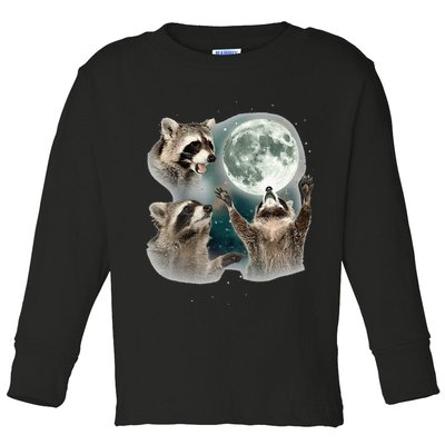 Raccoon 3 Racoons Howling At Moon Funny Weird Cursed Toddler Long Sleeve Shirt