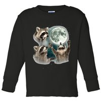 Raccoon 3 Racoons Howling At Moon Funny Weird Cursed Toddler Long Sleeve Shirt
