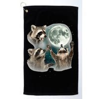 Raccoon 3 Racoons Howling At Moon Funny Weird Cursed Golf Towel