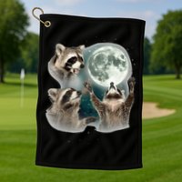 Raccoon 3 Racoons Howling At Moon Funny Weird Cursed Golf Towel
