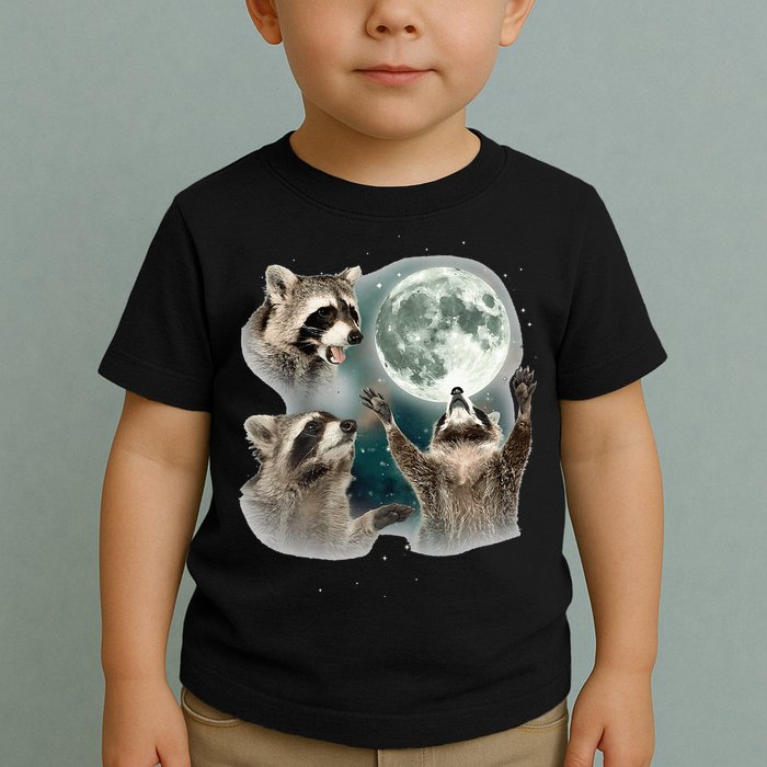 Raccoon 3 Racoons Howling At Moon Funny Weird Cursed Toddler T-Shirt