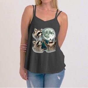 Raccoon 3 Racoons Howling At Moon Funny Weird Cursed Women's Strappy Tank