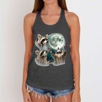 Raccoon 3 Racoons Howling At Moon Funny Weird Cursed Women's Knotted Racerback Tank