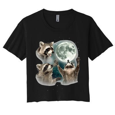 Raccoon 3 Racoons Howling At Moon Funny Weird Cursed Crop Top