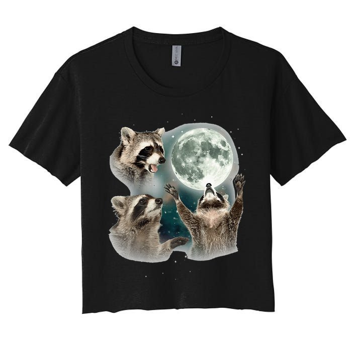 Raccoon 3 Racoons Howling At Moon Funny Weird Cursed Crop Top