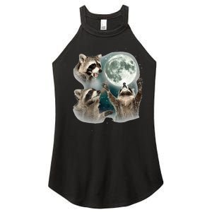 Raccoon 3 Racoons Howling At Moon Funny Weird Cursed Women's Perfect Tri Rocker Tank