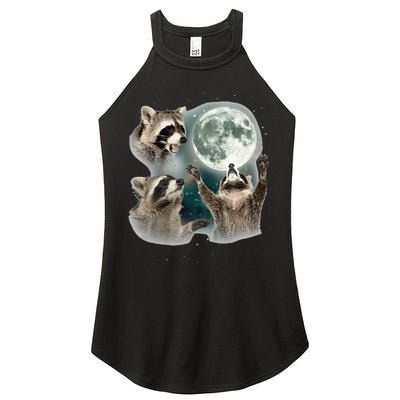 Raccoon 3 Racoons Howling At Moon Funny Weird Cursed Women's Perfect Tri Rocker Tank