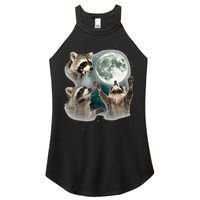 Raccoon 3 Racoons Howling At Moon Funny Weird Cursed Women's Perfect Tri Rocker Tank