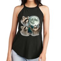 Raccoon 3 Racoons Howling At Moon Funny Weird Cursed Women's Perfect Tri Rocker Tank