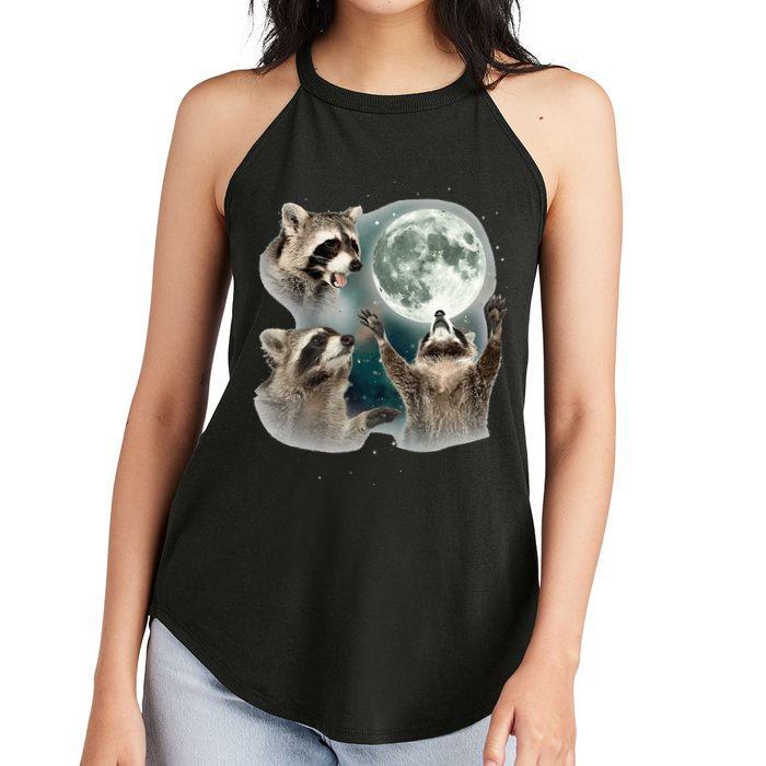Raccoon 3 Racoons Howling At Moon Funny Weird Cursed Women's Perfect Tri Rocker Tank