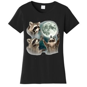 Raccoon 3 Racoons Howling At Moon Funny Weird Cursed Women's T-Shirt