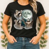 Raccoon 3 Racoons Howling At Moon Funny Weird Cursed Womens T-Shirt