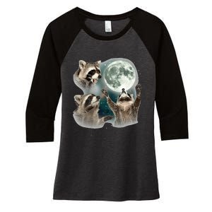 Raccoon 3 Racoons Howling At Moon Funny Weird Cursed Women's Tri-Blend 3/4-Sleeve Raglan Shirt