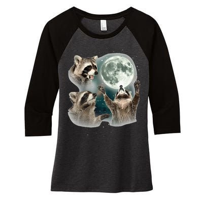 Raccoon 3 Racoons Howling At Moon Funny Weird Cursed Women's Tri-Blend 3/4-Sleeve Raglan Shirt