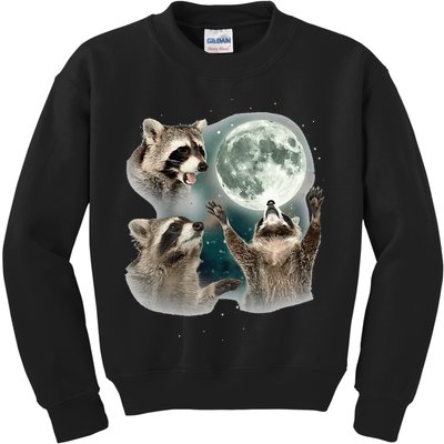 Raccoon 3 Racoons Howling At Moon Funny Weird Cursed Kids Sweatshirt