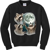 Raccoon 3 Racoons Howling At Moon Funny Weird Cursed Kids Sweatshirt