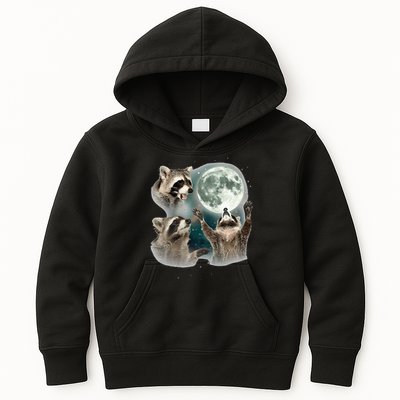 Raccoon 3 Racoons Howling At Moon Funny Weird Cursed Kids Hoodie
