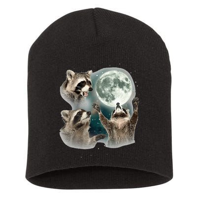 Raccoon 3 Racoons Howling At Moon Funny Weird Cursed Short Acrylic Beanie