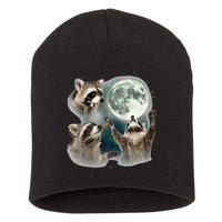 Raccoon 3 Racoons Howling At Moon Funny Weird Cursed Short Acrylic Beanie