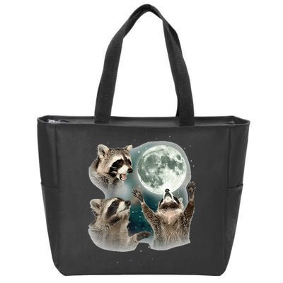 Raccoon 3 Racoons Howling At Moon Funny Weird Cursed Zip Tote Bag