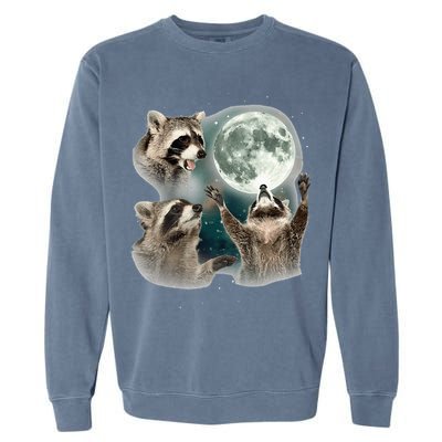 Raccoon 3 Racoons Howling At Moon Funny Weird Cursed Garment-Dyed Sweatshirt