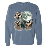 Raccoon 3 Racoons Howling At Moon Funny Weird Cursed Garment-Dyed Sweatshirt