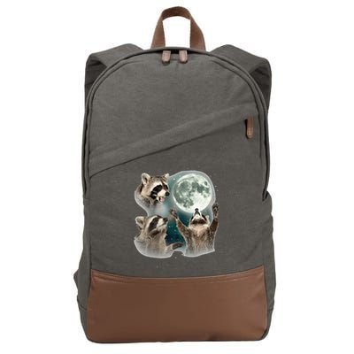 Raccoon 3 Racoons Howling At Moon Funny Weird Cursed Cotton Canvas Backpack