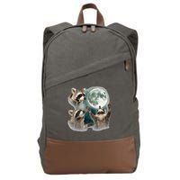 Raccoon 3 Racoons Howling At Moon Funny Weird Cursed Cotton Canvas Backpack