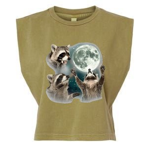 Raccoon 3 Racoons Howling At Moon Funny Weird Cursed Garment-Dyed Women's Muscle Tee