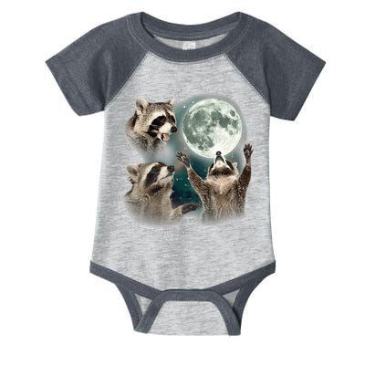 Raccoon 3 Racoons Howling At Moon Funny Weird Cursed Infant Baby Jersey Bodysuit