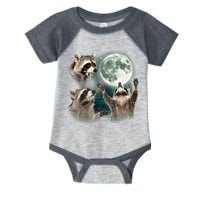 Raccoon 3 Racoons Howling At Moon Funny Weird Cursed Infant Baby Jersey Bodysuit